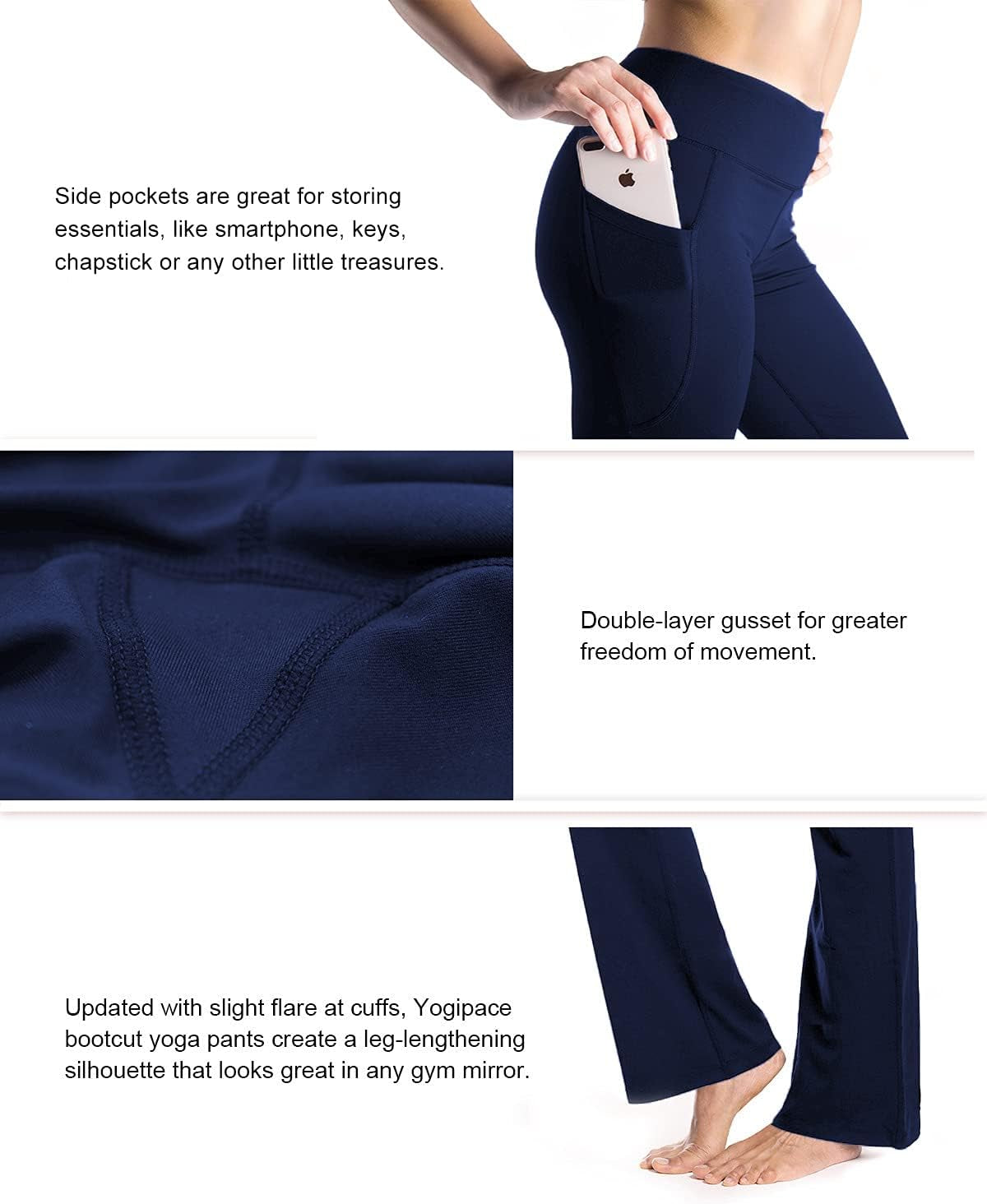 ,Side Pockets,Petite Women'S Bootcut Yoga Pants Workout Pants with Side Pockets,29",Navy Blue,Size M