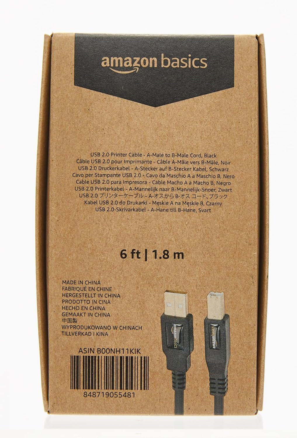 USB-A to USB-B 2.0 Cable for Printer or External Hard Drive, Computer Compatible, Gold-Plated Connectors, Black, 6 Foot