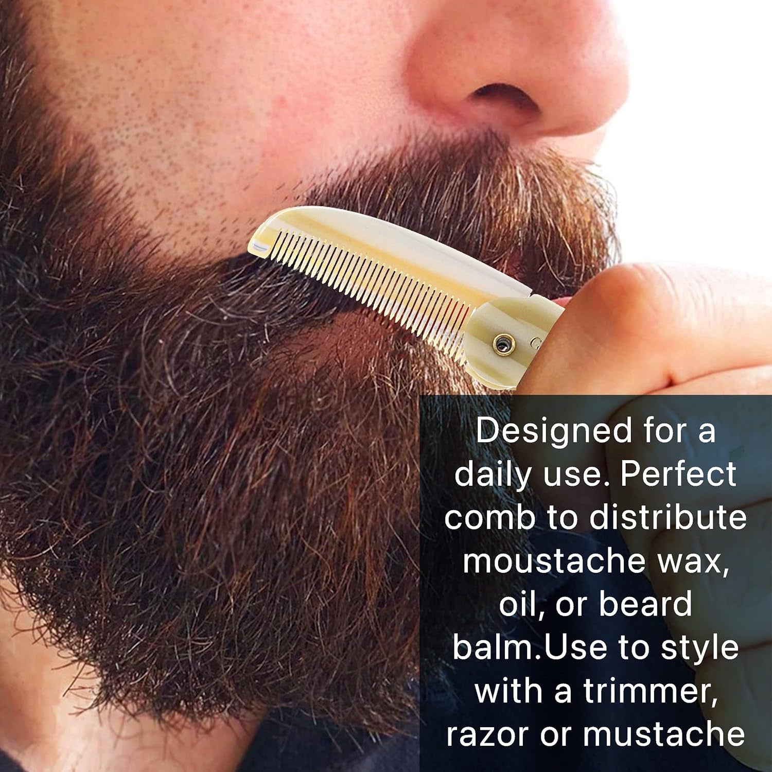 G87 IVY 4.5 Inch Folding Mustache and Beard Comb, Small Pocket Comb for Men Everyday Grooming and Hair Care. Handmade, Saw-Cut and Hand Polished Styling Men'S Folding Combs. 1 Pack, Ivory