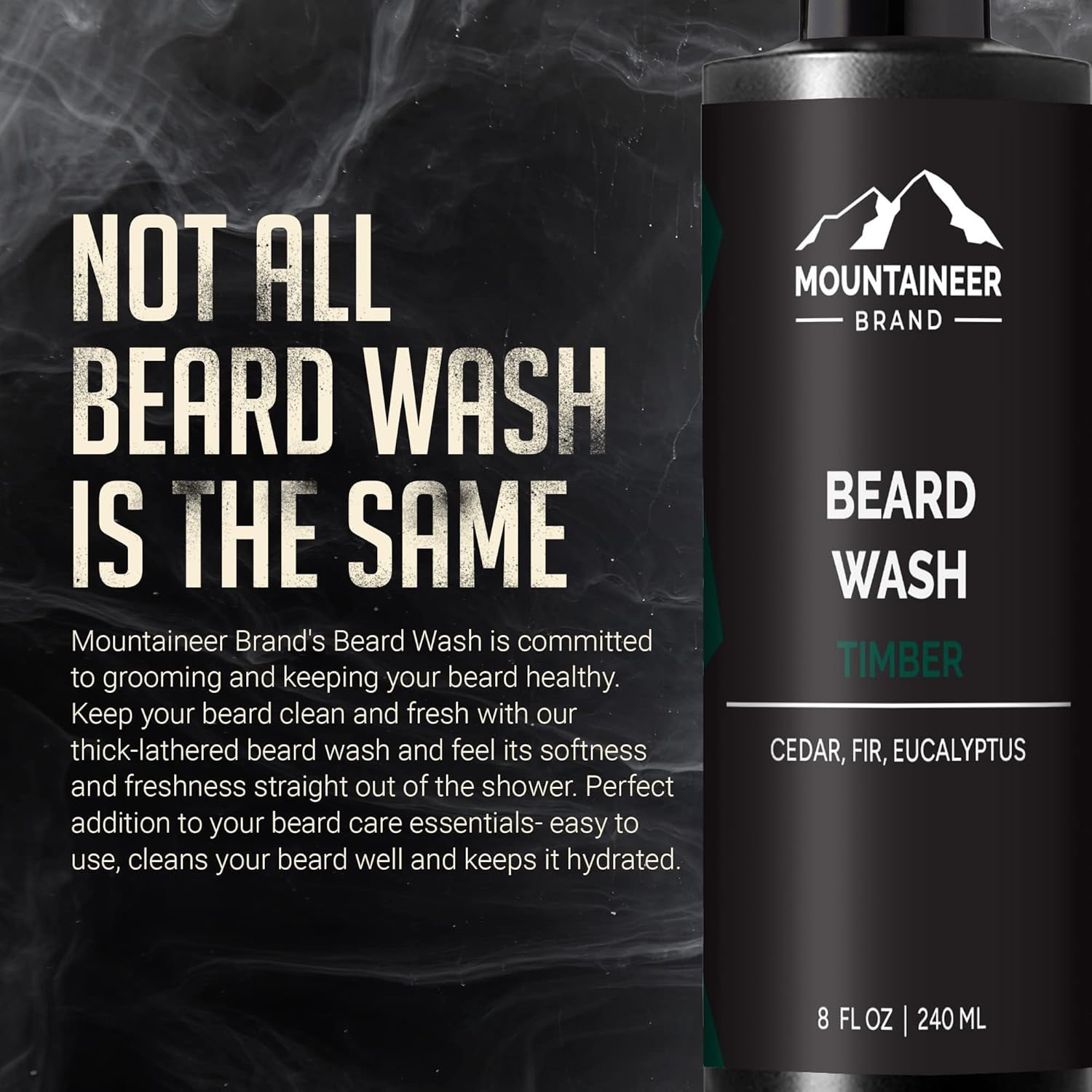 Beard Wash for Men | 100% Natural Beard Shampoo | Thick Cleaning Softening Lather for Hair and Skin | Hydrate and Detangle | Grooming Treatment | WV Timber Scent 8Oz
