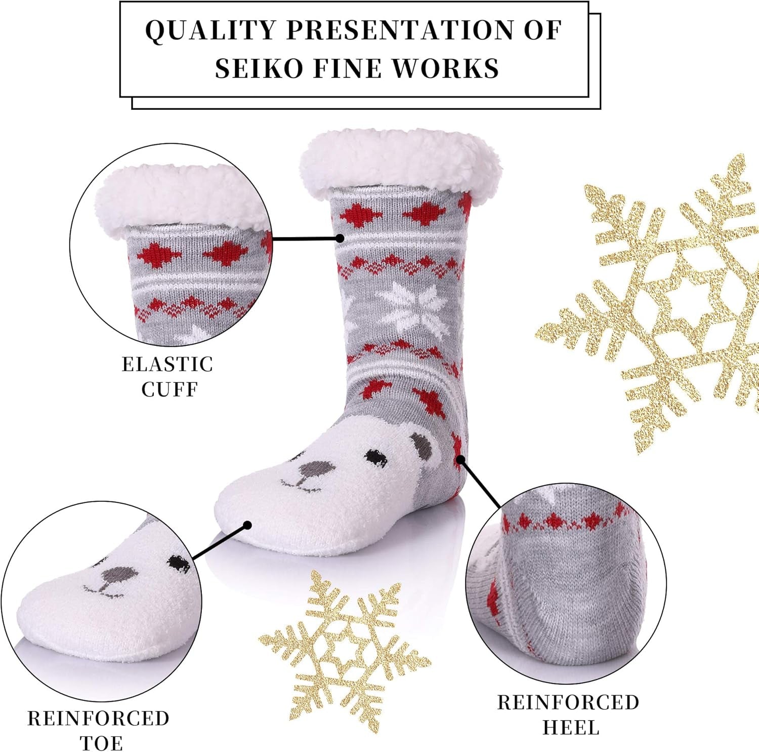 Non Slip Slipper Socks for Womens Fuzzy Soft Cozy Grippers Winter Warm Animal Fleece-Lined Home Socks