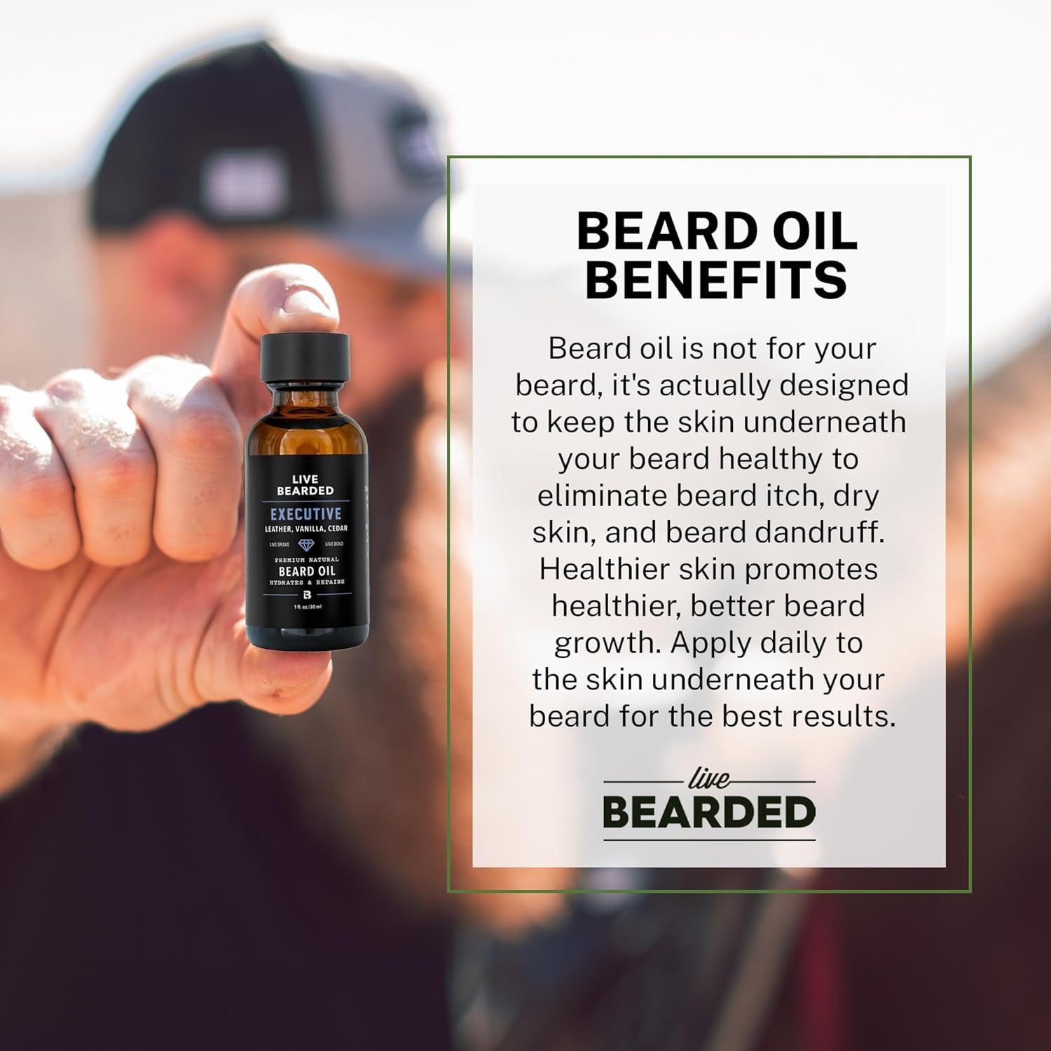 Beard Oil, 1 Fl Oz - Premium All-Natural Jojoba - Made in the USA - Hair and Skin Care for Men with Dry, Flaky Patches | Executive Scent - Cedar, Vanilla