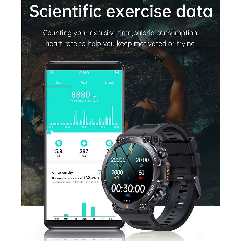 K56Pro Men's Smart Watch with Heart Rate Monitor, Bluetooth Connectivity, 400mAh Battery, 1.39-Inch HD Display, Ideal for Outdoor Sports