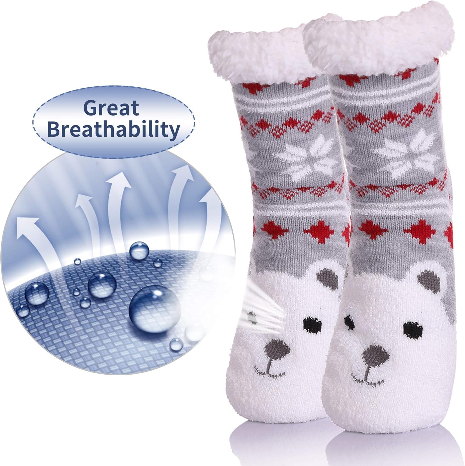 Non Slip Slipper Socks for Womens Fuzzy Soft Cozy Grippers Winter Warm Animal Fleece-Lined Home Socks