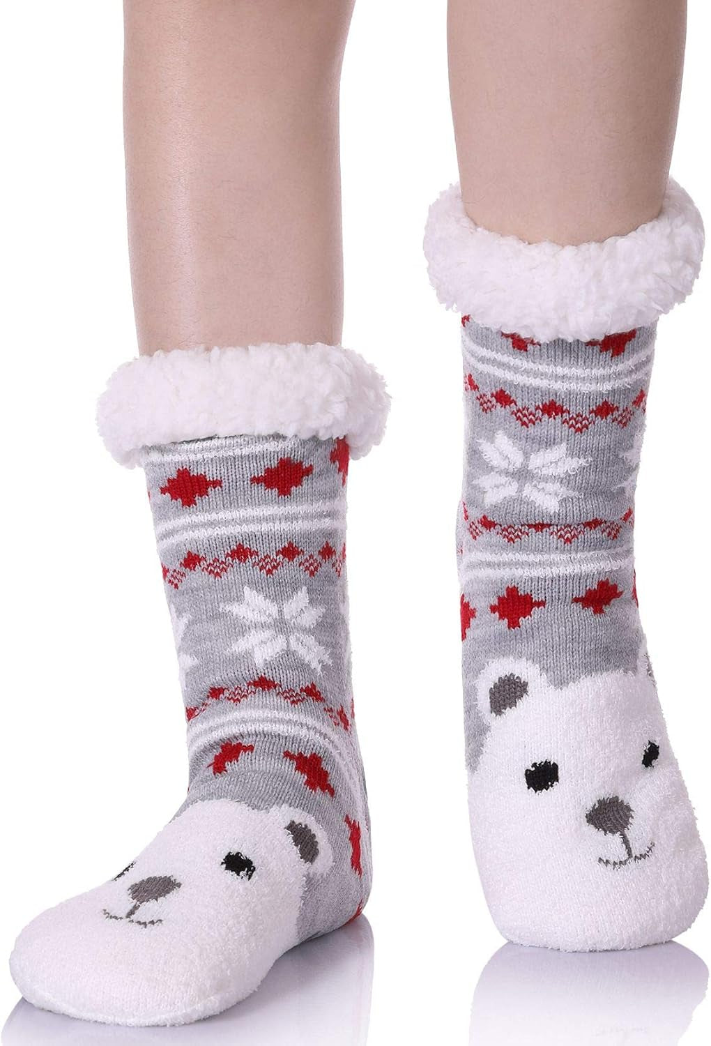 Non Slip Slipper Socks for Womens Fuzzy Soft Cozy Grippers Winter Warm Animal Fleece-Lined Home Socks