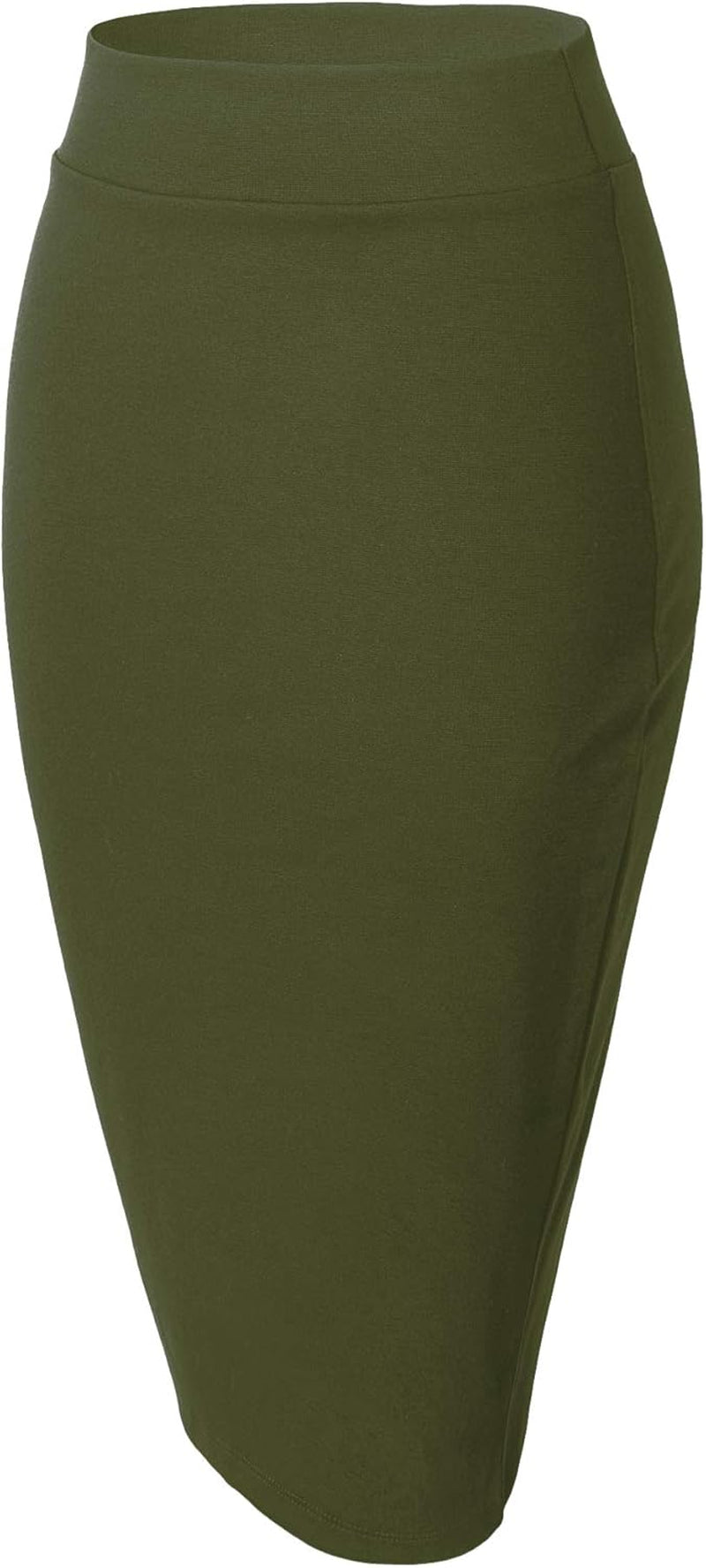 Women'S Elastic Waist Stretch Bodycon Midi Pencil Skirt