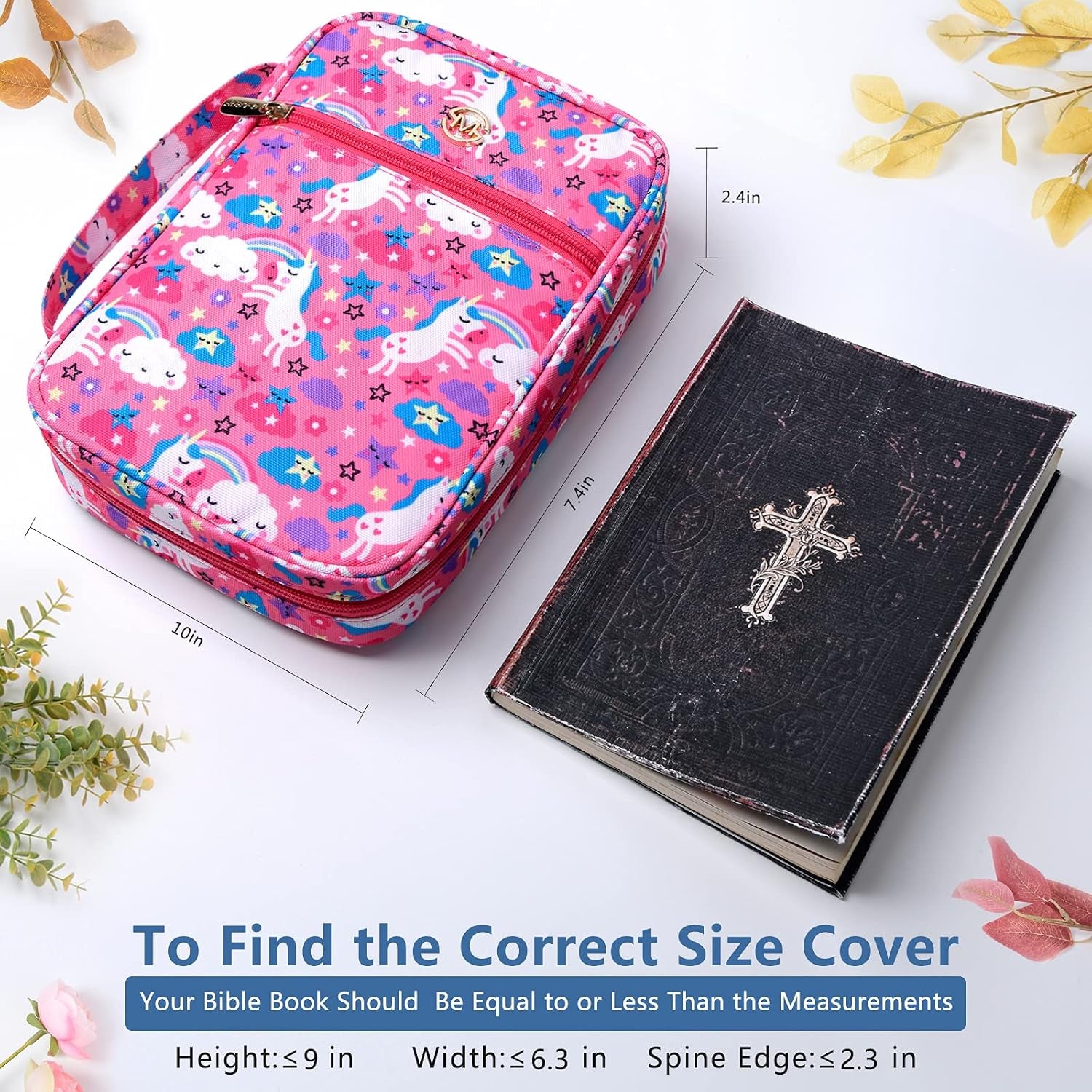 Bible Cover Case/Book Cover Floral Pattern with Handle Fits for Standard Size Bible, 9 X 6.3 X 2.4 In, Pink