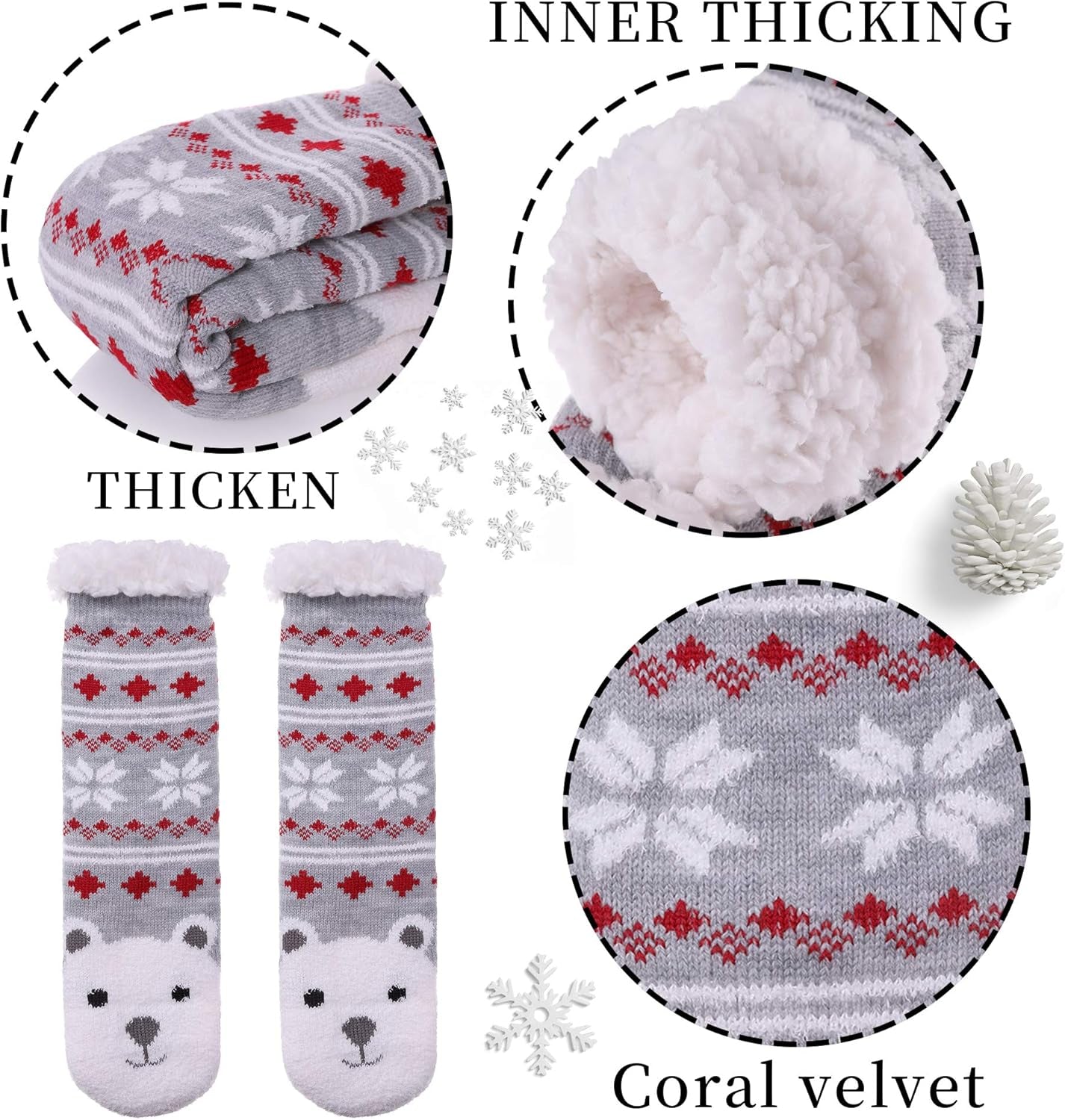 Non Slip Slipper Socks for Womens Fuzzy Soft Cozy Grippers Winter Warm Animal Fleece-Lined Home Socks