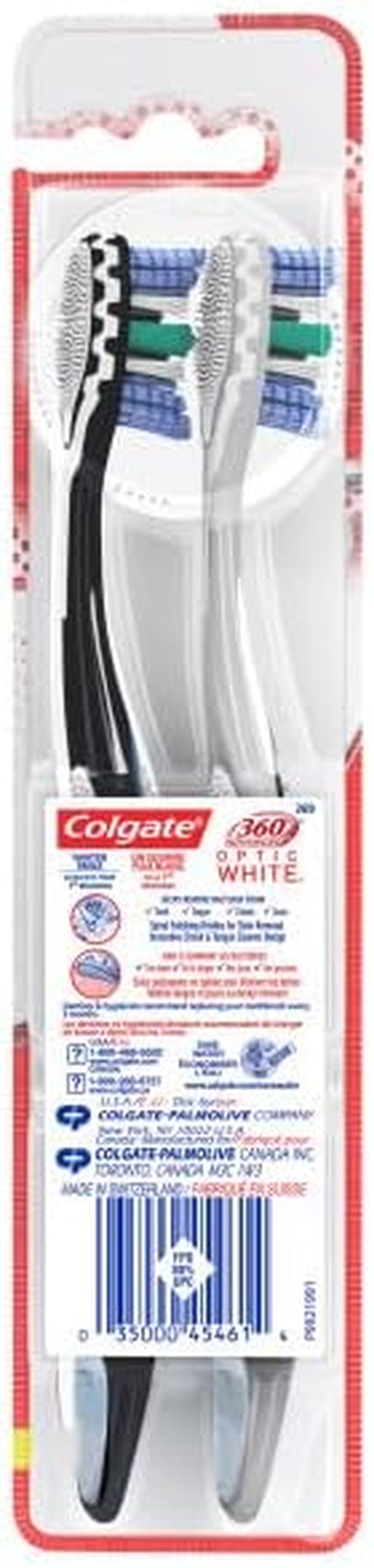 360 Advanced Optic White Toothbrush, Soft, 2 Count