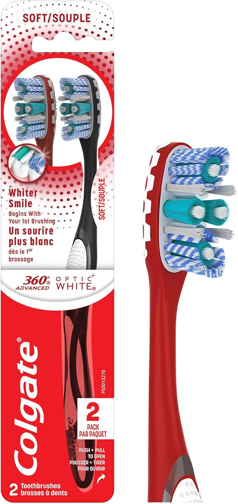 360 Advanced Optic White Toothbrush, Soft, 2 Count