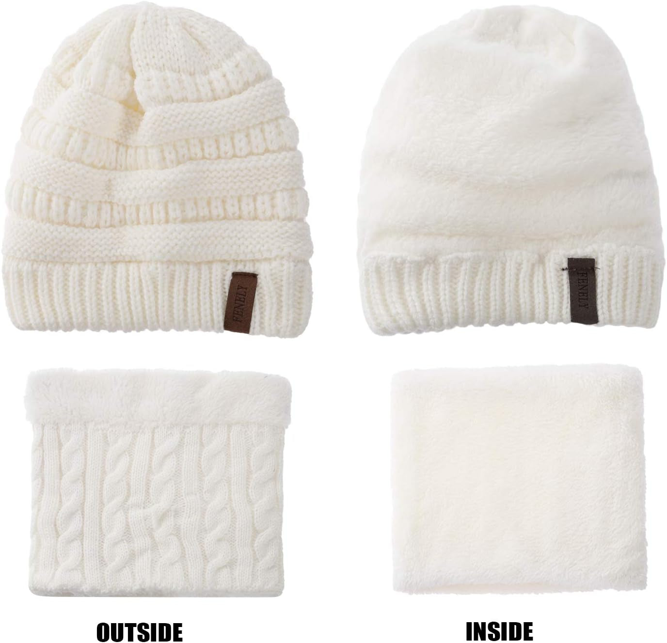 3Pcs Kids Winter Beanie Hat Scarf Gloves Set for 2-6-10-14 Years Old Boys Girls, Knit Thick Warm Fleece Lined Thermal Sets