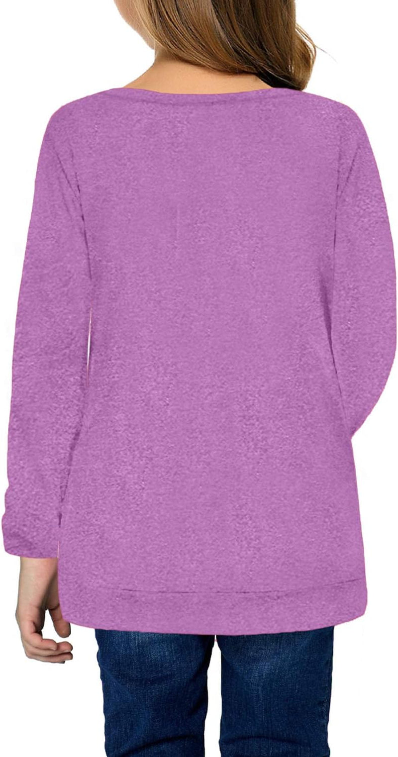Girls Casual Tunic Tops Knot Front Long Sleeve Loose Soft Blouse T-Shirt Size 4-13