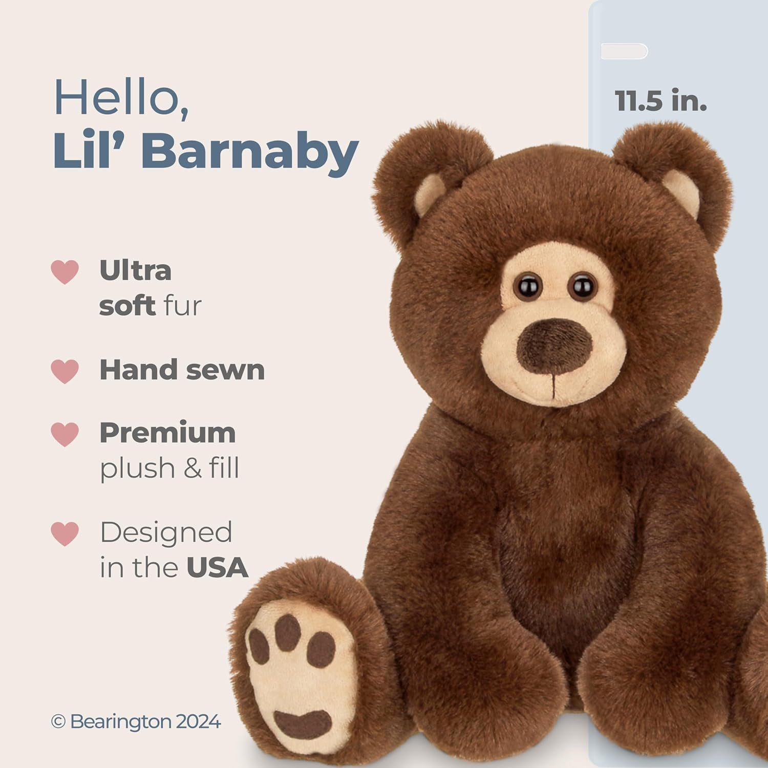 Bearington Lil' Barnaby Chocolate Brown Plush Stuffed Animal Teddy Bear, 11.5 Inches