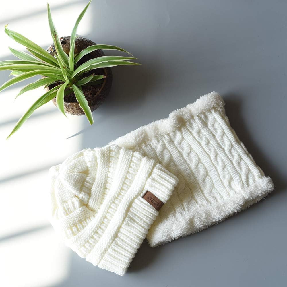 3Pcs Kids Winter Beanie Hat Scarf Gloves Set for 2-6-10-14 Years Old Boys Girls, Knit Thick Warm Fleece Lined Thermal Sets