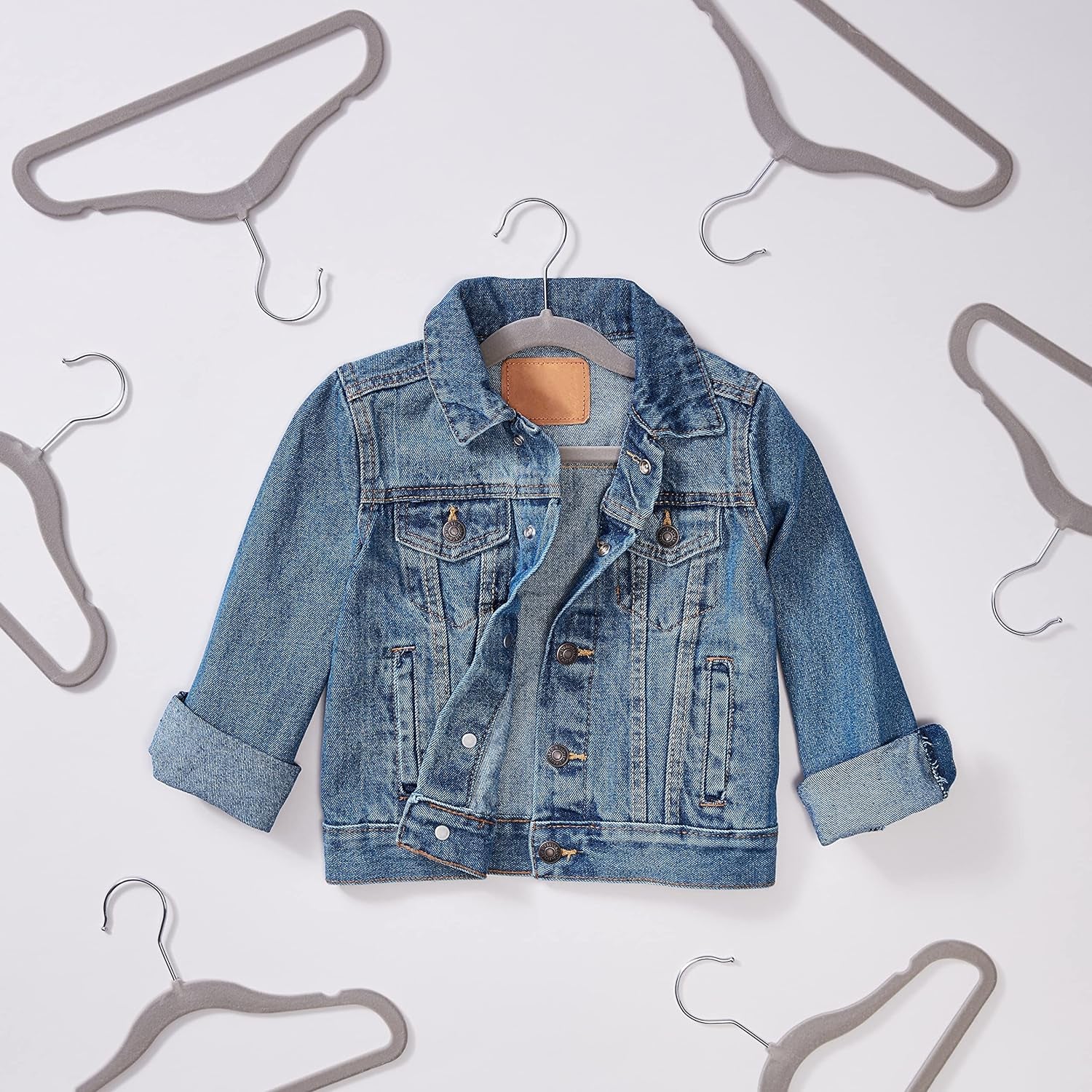 Kids Velvet, Non-Slip Clothes Hangers for Infant and Toddler, 11.6 Inches, Pack of 30, Grey