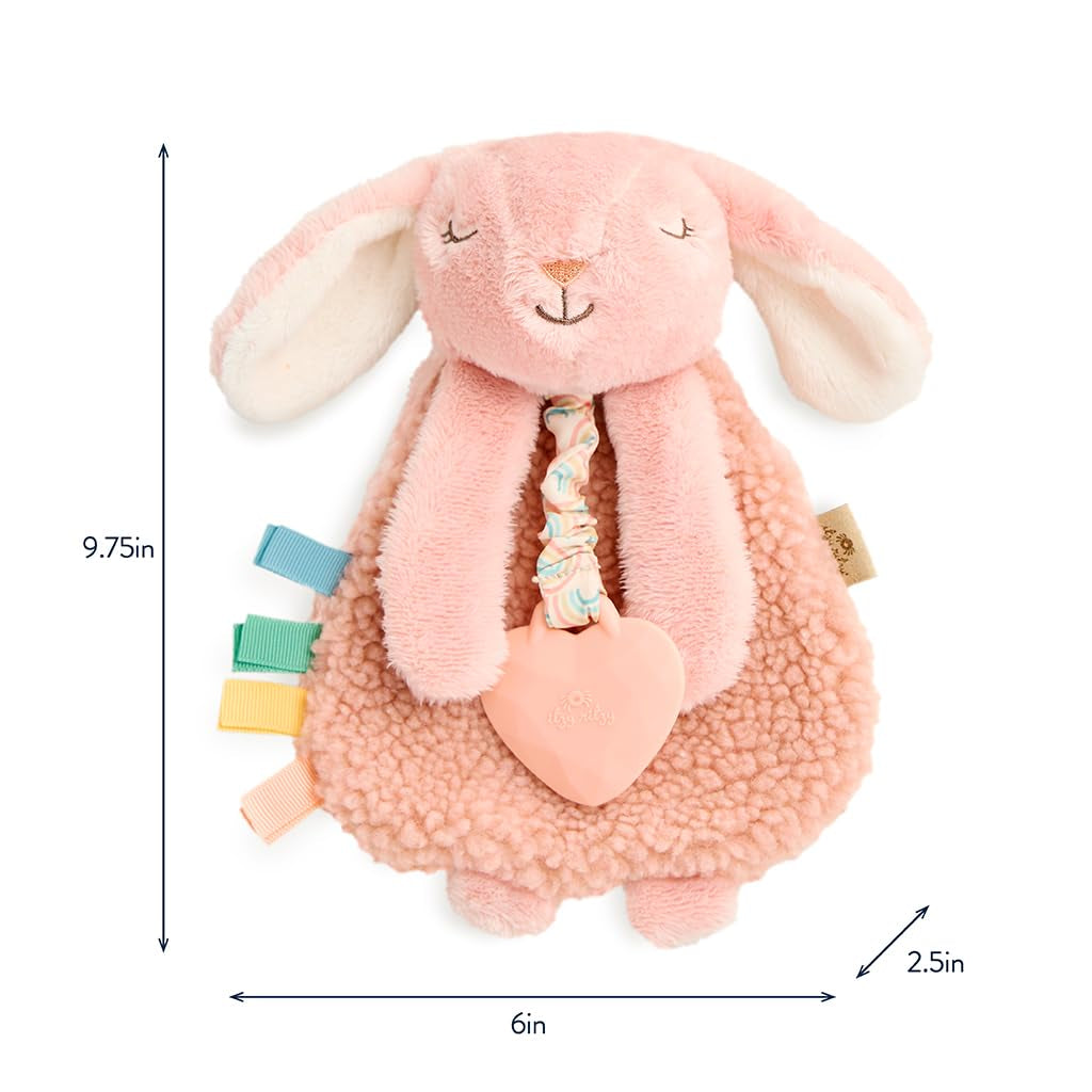 - Itzy Lovey Including Teether - Baby Lovey with Teether, Textured Ribbons & Dangle Arms - Features Crinkle Sound, Sherpa Fabric and Minky Plush (Pink Bunny)
