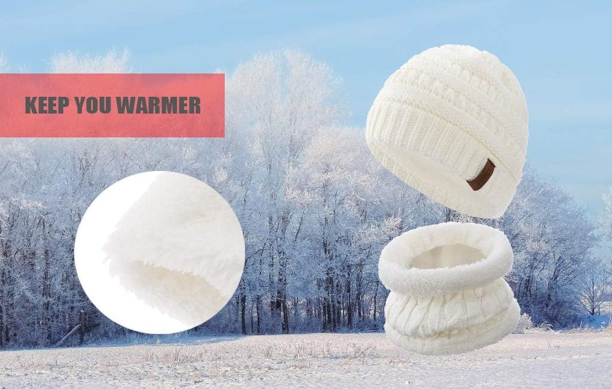 3Pcs Kids Winter Beanie Hat Scarf Gloves Set for 2-6-10-14 Years Old Boys Girls, Knit Thick Warm Fleece Lined Thermal Sets