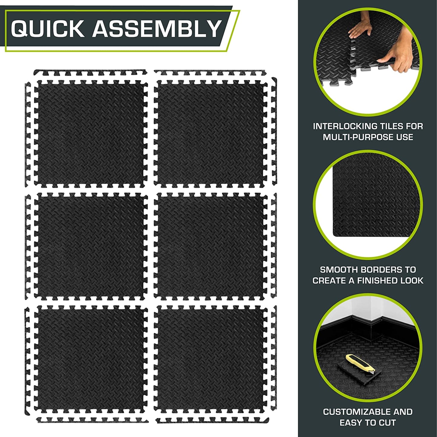 Puzzle Exercise Mat ½ In, EVA Interlocking Foam Floor Tiles for Home Gym, Mat for Home Workout Equipment, Floor Padding for Kids, Grey, 24 in X 24 in X ½ In, 144 Sq Ft - 36 Tiles