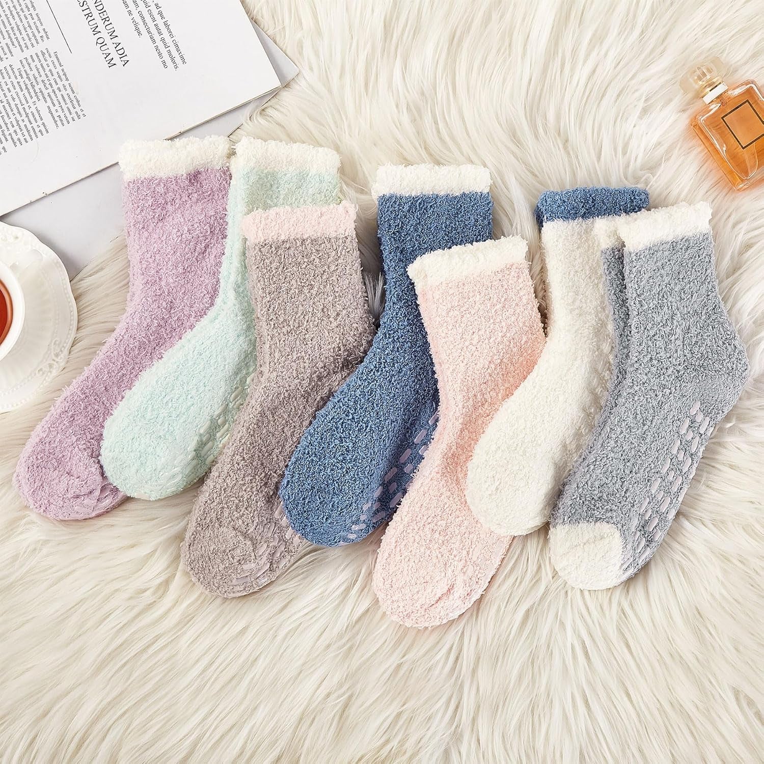 Women'S Fuzzy Slipper Socks - Warm, Fluffy, Cozy Crew Socks for Winter