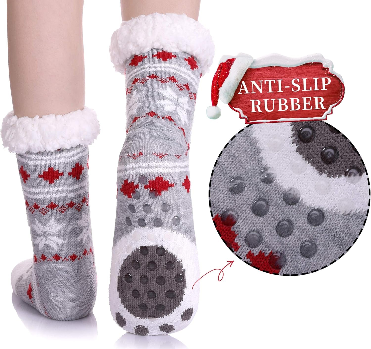Non Slip Slipper Socks for Womens Fuzzy Soft Cozy Grippers Winter Warm Animal Fleece-Lined Home Socks