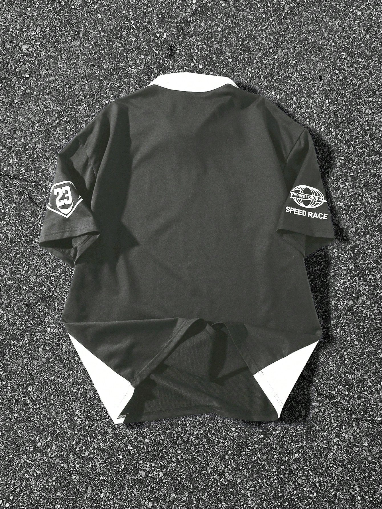 Manfinity EMRG Men'S Solid Color Patchwork Zip Front Long Sleeve Letter Print Polo Shirt