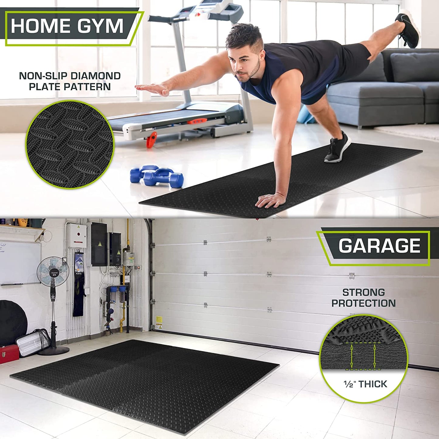 Puzzle Exercise Mat ½ In, EVA Interlocking Foam Floor Tiles for Home Gym, Mat for Home Workout Equipment, Floor Padding for Kids, Grey, 24 in X 24 in X ½ In, 144 Sq Ft - 36 Tiles