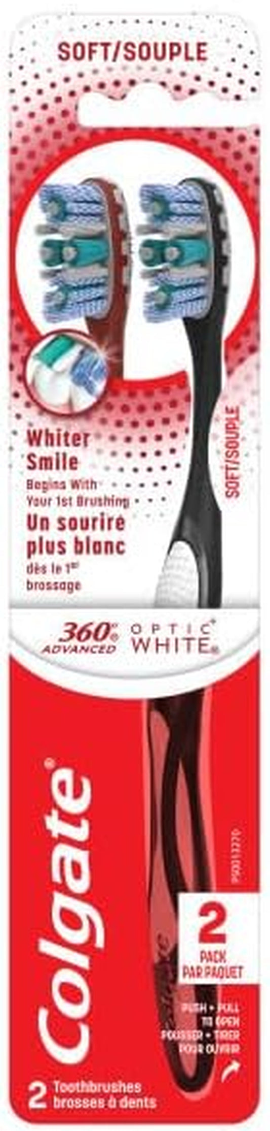 360 Advanced Optic White Toothbrush, Soft, 2 Count