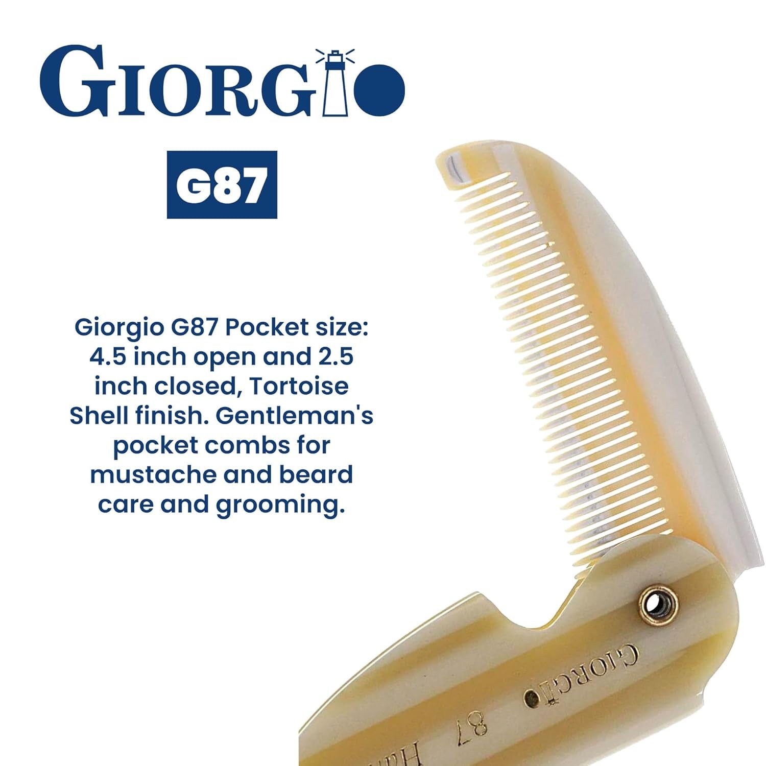 G87 IVY 4.5 Inch Folding Mustache and Beard Comb, Small Pocket Comb for Men Everyday Grooming and Hair Care. Handmade, Saw-Cut and Hand Polished Styling Men'S Folding Combs. 1 Pack, Ivory