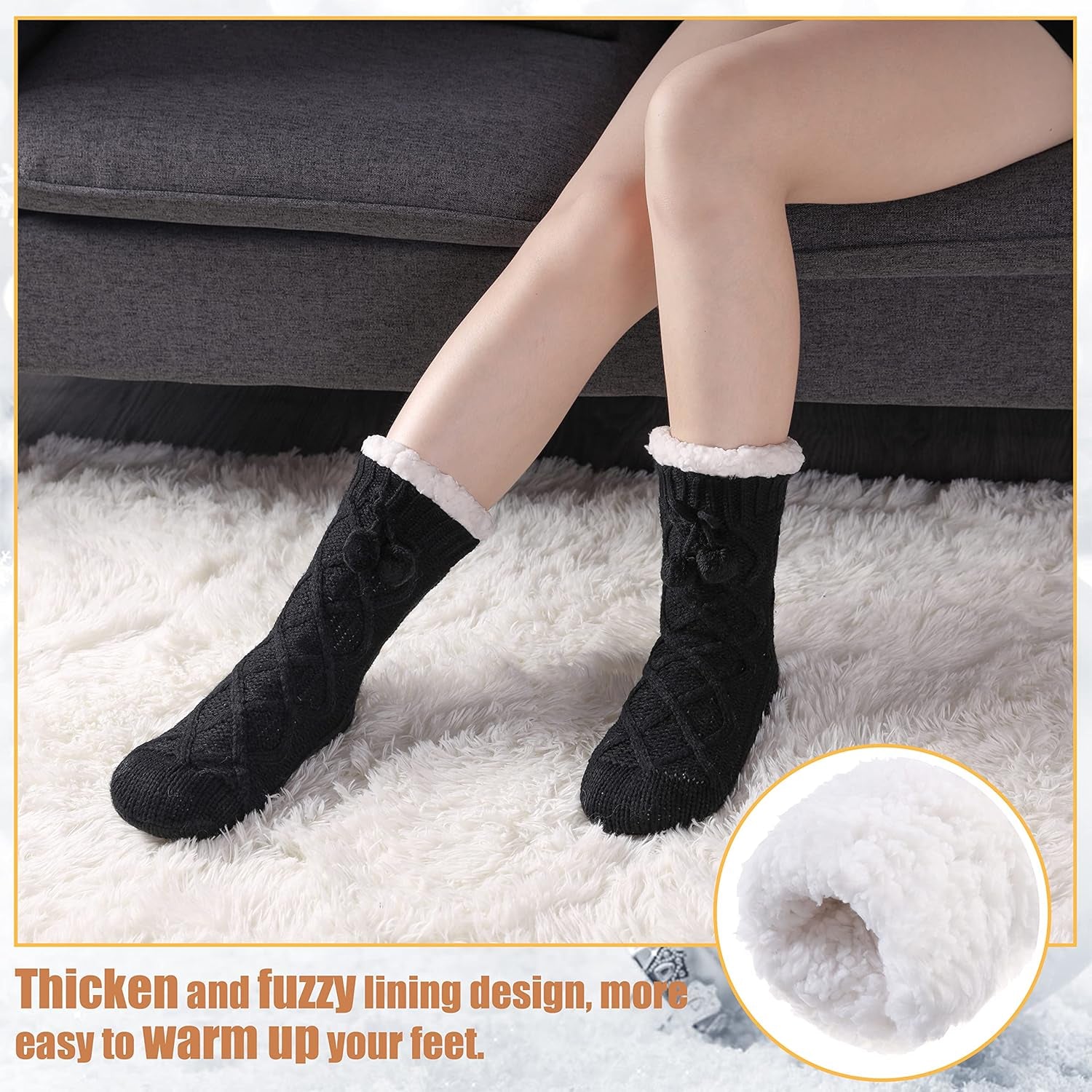 Womens Non Slip Slipper Socks Winter Warm Soft Cozy Fuzzy Fleece-Lined Grippers Home Socks