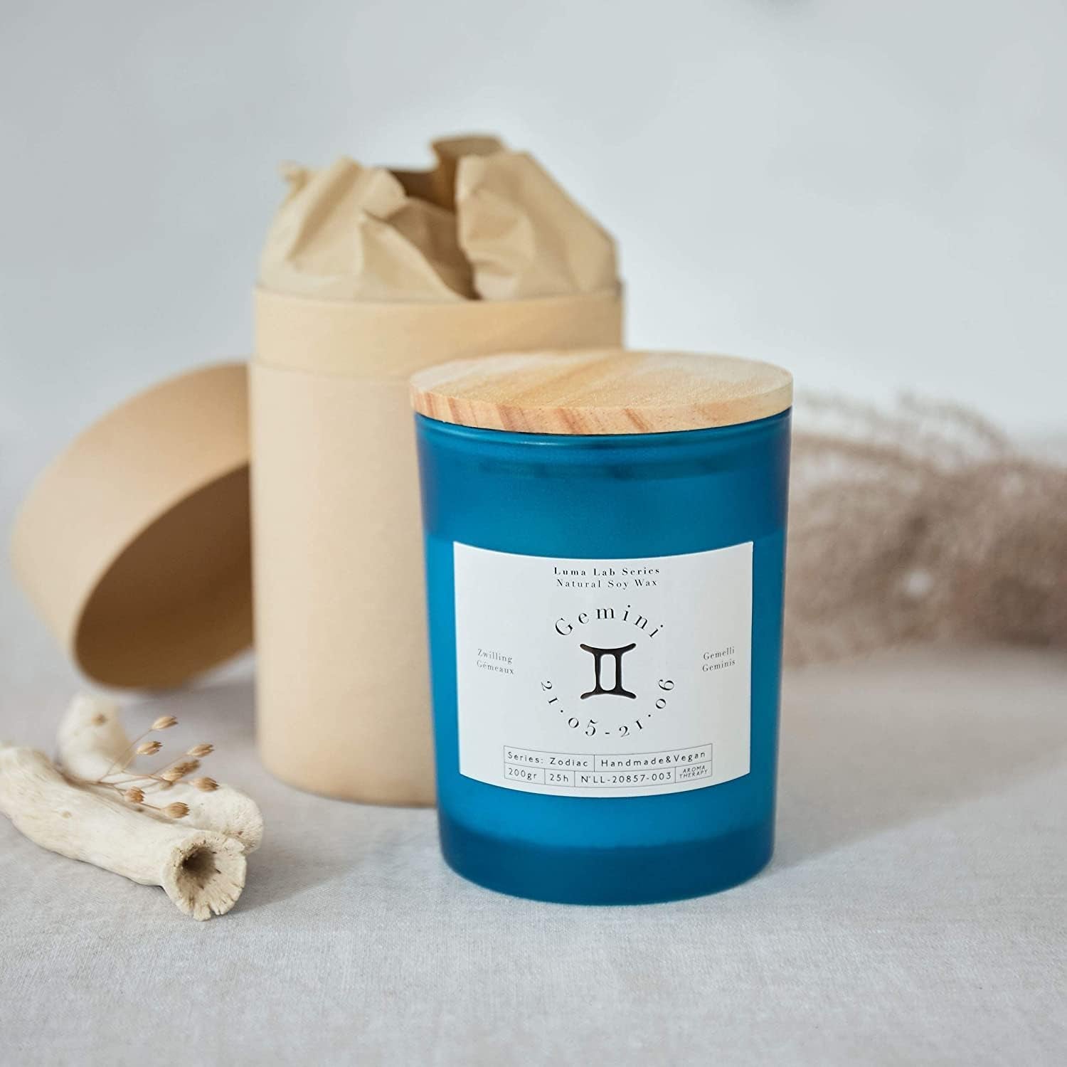 Scented Jar Candle - Star Signs - 100% Vegan Soy Wax - Burns 25 Hours - Sustainable, Vegan, Stylish Home Fragrance Zodiac Candle - Gemini - Citrus Fragrance