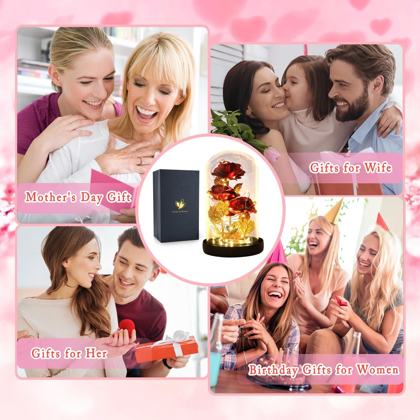 Mothers Day Flowers Gifts for Mom,Mothers'Day Gifts for Wife,Galaxy Flower Rose with 2 Lighting Mode, Colorful Gold Foil Enchanted Rose,Birthday Gifts for Women Grandma Wife Girlfriend Sister Mom