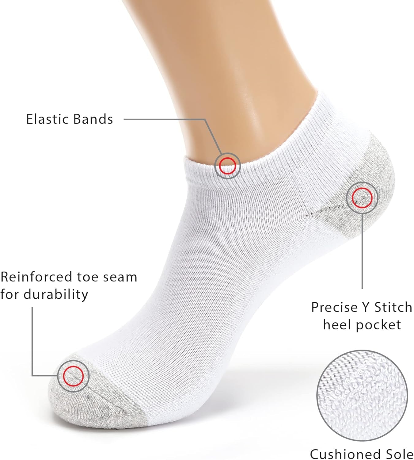 Men'S/Women'S 4-10 Pairs Cotton Cushion Low Cut Ankle Socks, Multipack