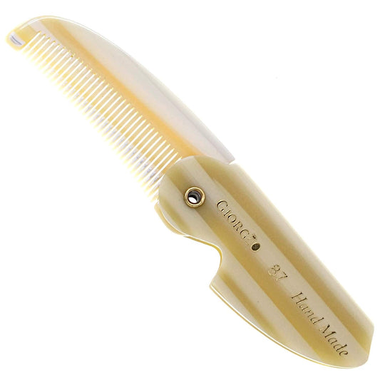 G87 IVY 4.5 Inch Folding Mustache and Beard Comb, Small Pocket Comb for Men Everyday Grooming and Hair Care. Handmade, Saw-Cut and Hand Polished Styling Men'S Folding Combs. 1 Pack, Ivory