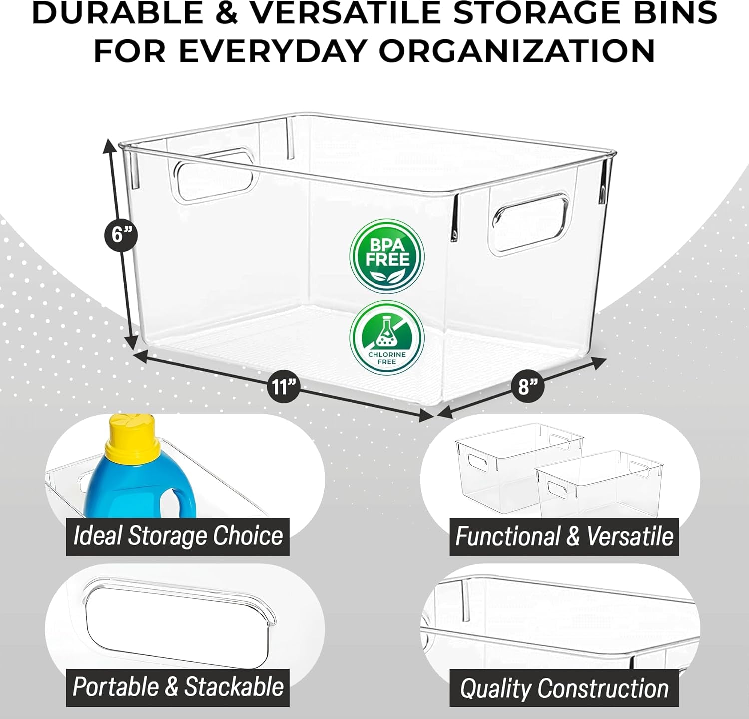 Plastic Storage Bins – Perfect Kitchen Organization or Pantry Storage – Fridge Organizer, Pantry Organization and Storage Bins, Cabinet Organizers