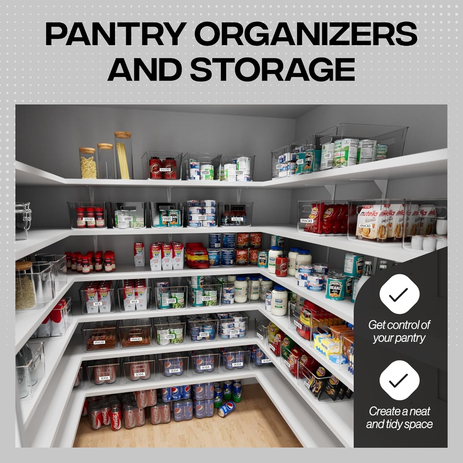Plastic Storage Bins – Perfect Kitchen Organization or Pantry Storage – Fridge Organizer, Pantry Organization and Storage Bins, Cabinet Organizers