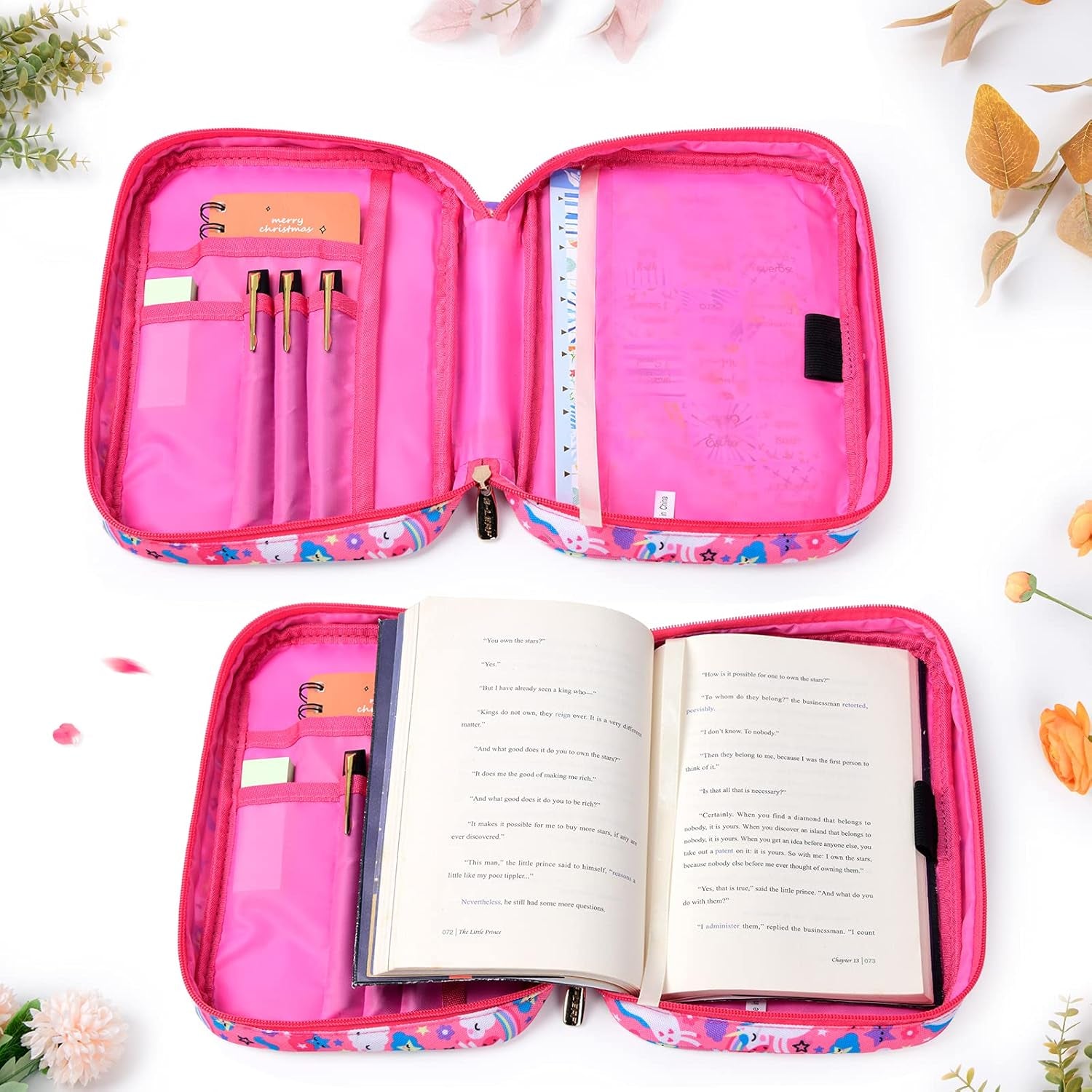 Bible Cover Case/Book Cover Floral Pattern with Handle Fits for Standard Size Bible, 9 X 6.3 X 2.4 In, Pink