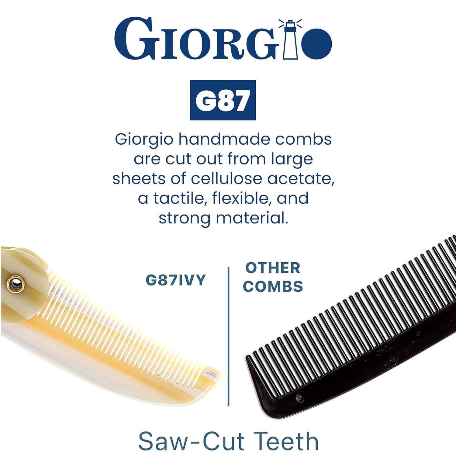 G87 IVY 4.5 Inch Folding Mustache and Beard Comb, Small Pocket Comb for Men Everyday Grooming and Hair Care. Handmade, Saw-Cut and Hand Polished Styling Men'S Folding Combs. 1 Pack, Ivory