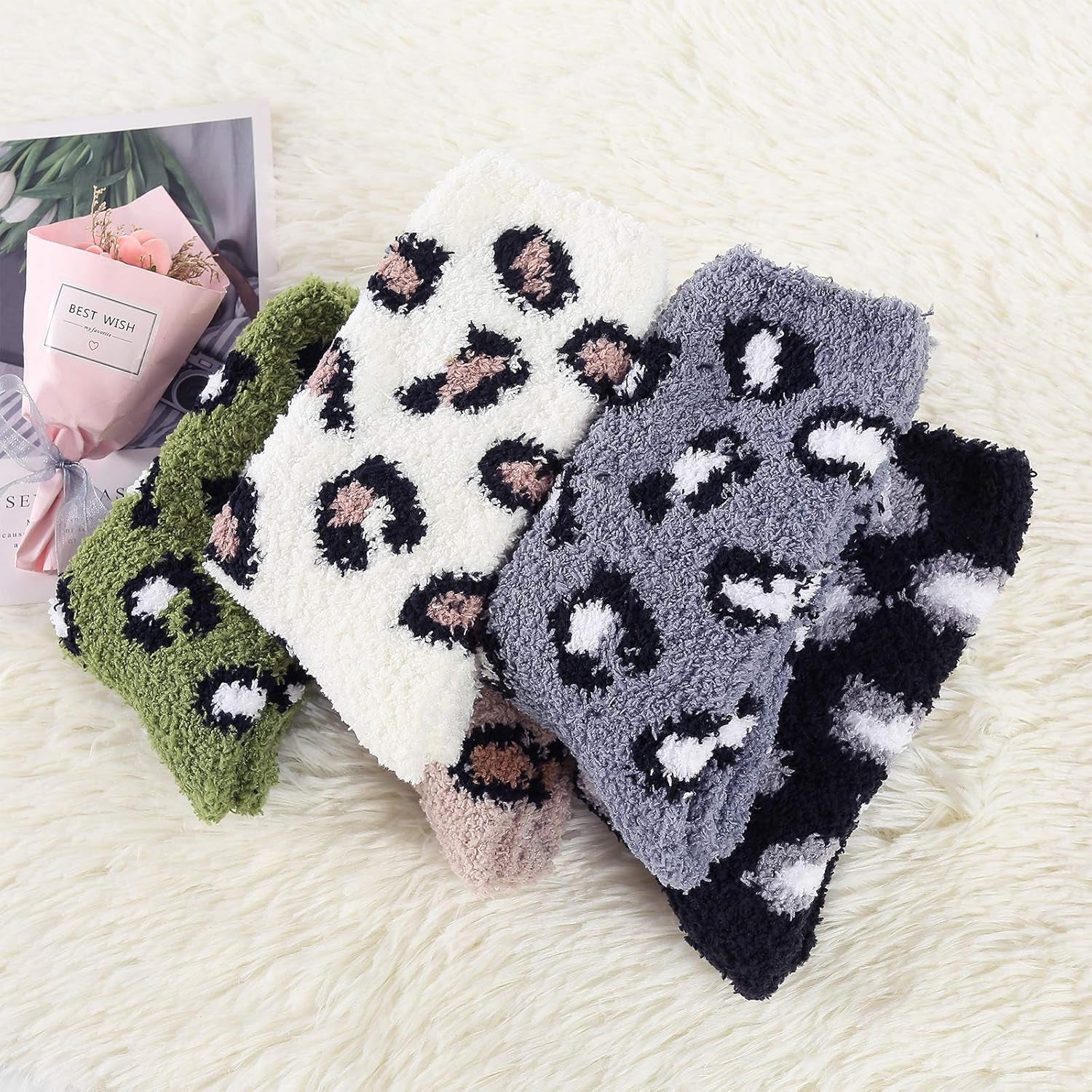 Women'S Fuzzy Slipper Socks - Warm, Fluffy, Cozy Crew Socks for Winter