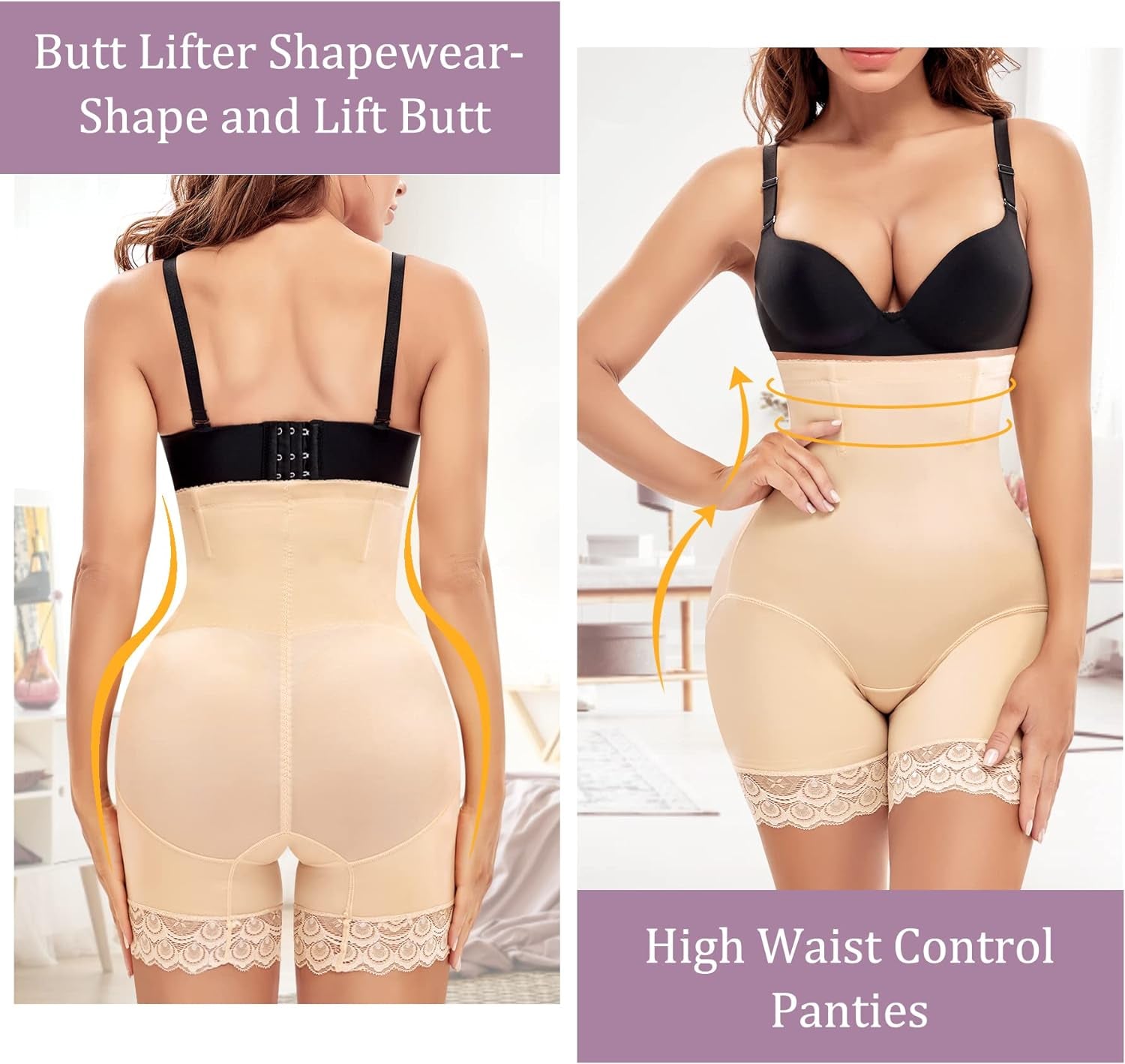 Women Shapewear Control Panties Butt Lifter High Waist Trainer Shorts Tummy Compression Body Shaper Postpartum Girdle (Medium, Beige)