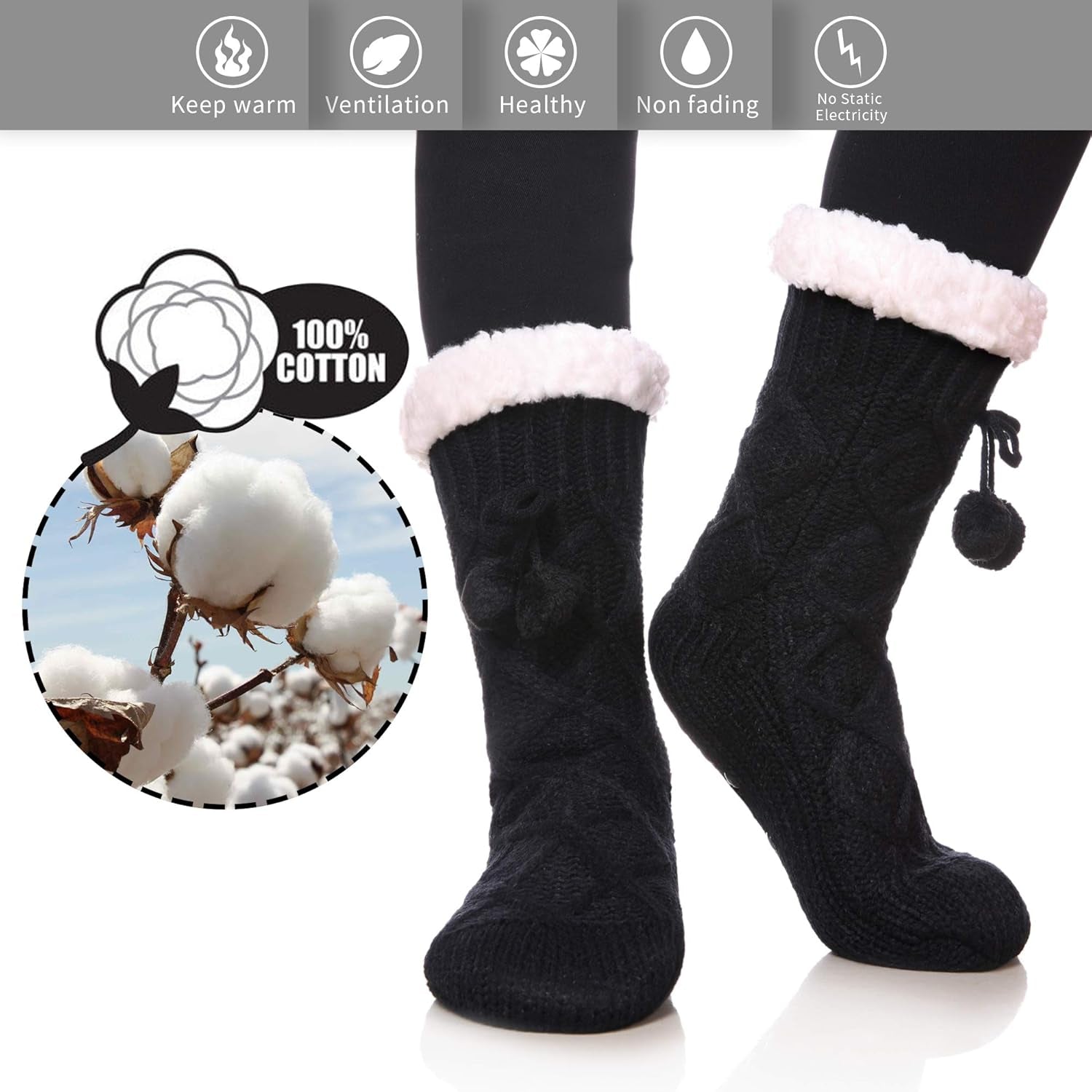 Womens Non Slip Slipper Socks Winter Warm Soft Cozy Fuzzy Fleece-Lined Grippers Home Socks