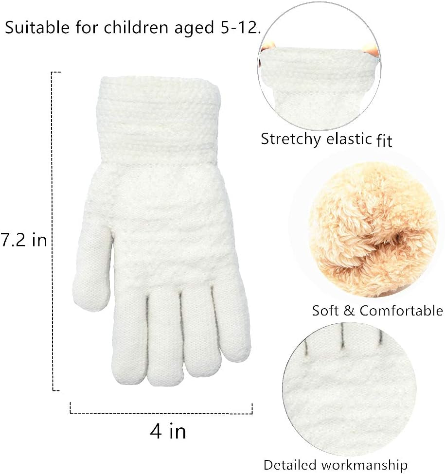 3Pcs Kids Winter Beanie Hat Scarf Gloves Set for 2-6-10-14 Years Old Boys Girls, Knit Thick Warm Fleece Lined Thermal Sets