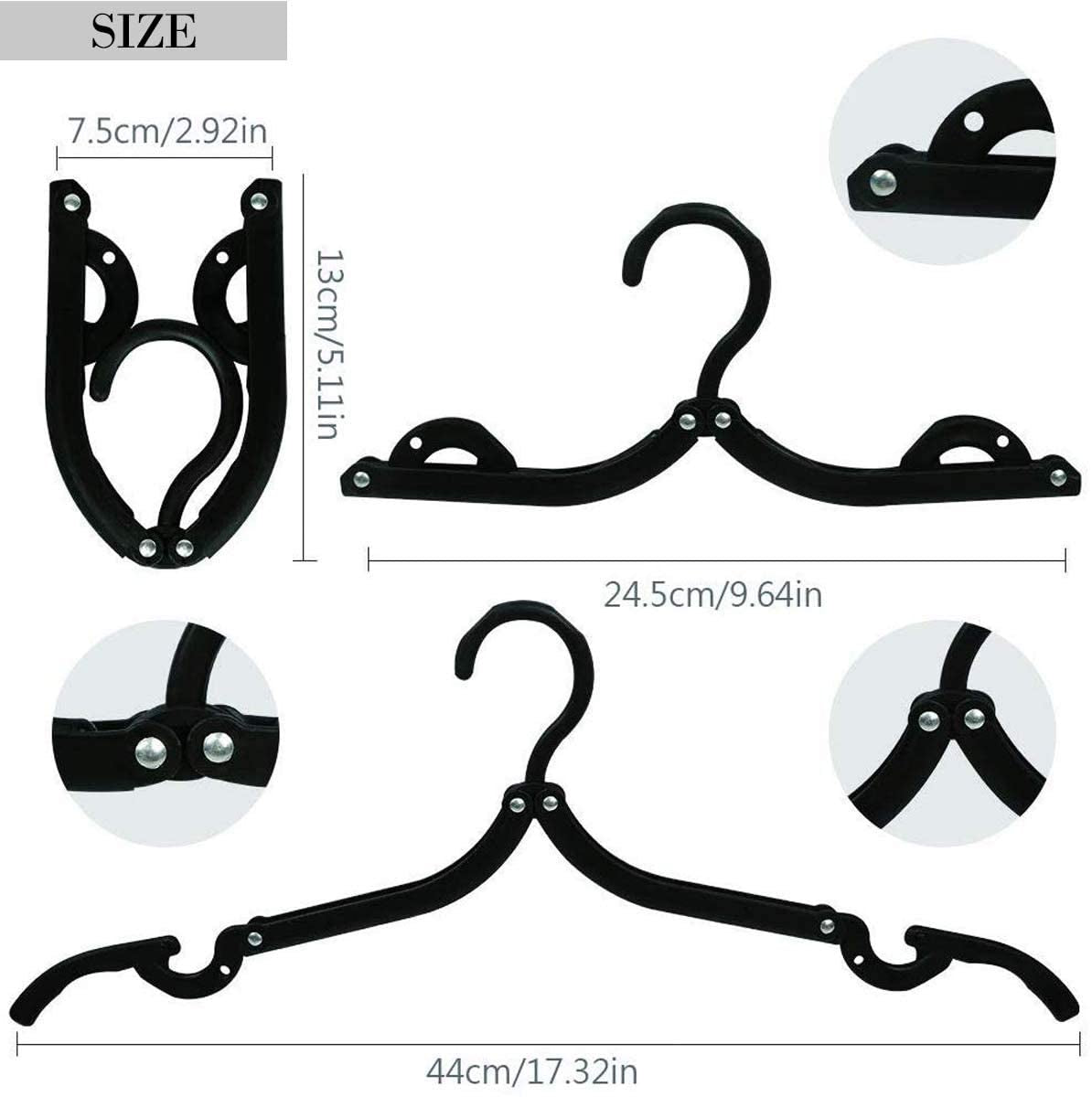 Neele 12Pcs Foldable Clothes Hangers for Traveling Black