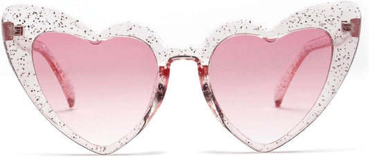 2 Pack Clout Heart Shaped Sunglasses Goggles Vintage Cat Eye Mod Style Retro Kurt Cobain Glasses (Glitter*2)