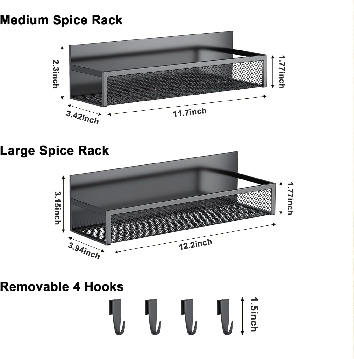 Magnetic Spice Rack for Refrigerator, 2 Pack Magnetic Shelf, Fridge Magnet Organizer with Moveable 4 Hooks, Magnet Fridge Shelf for Kitchen Organization and Storage (2 Pack)