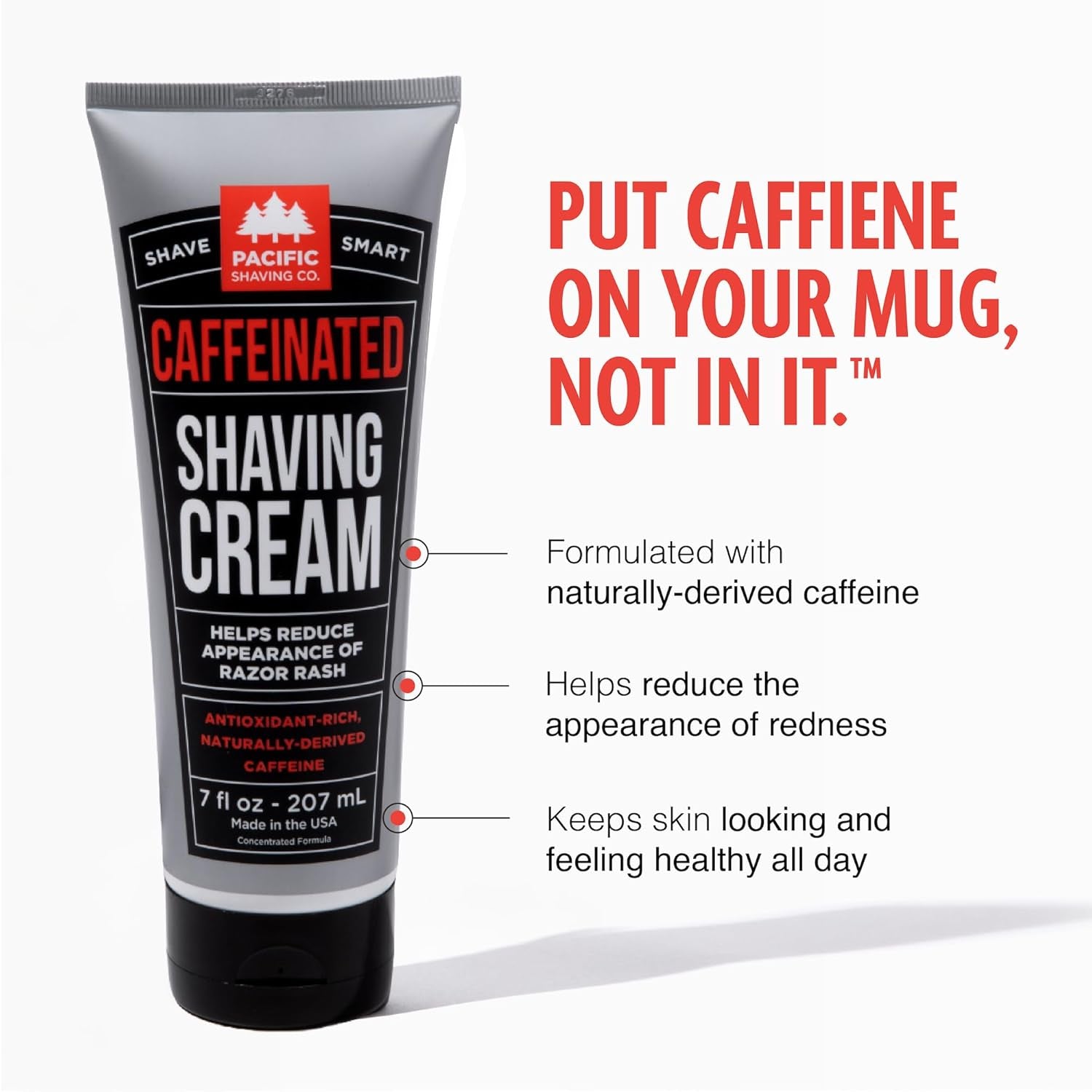 Caffeinated Shaving Cream - Shea Butter + Spearmint Antioxidant Shaving Cream with Caffeine - Clean Formula for a Hydrating, Redness Reducing + Irritation-Free Shave (7 Oz)