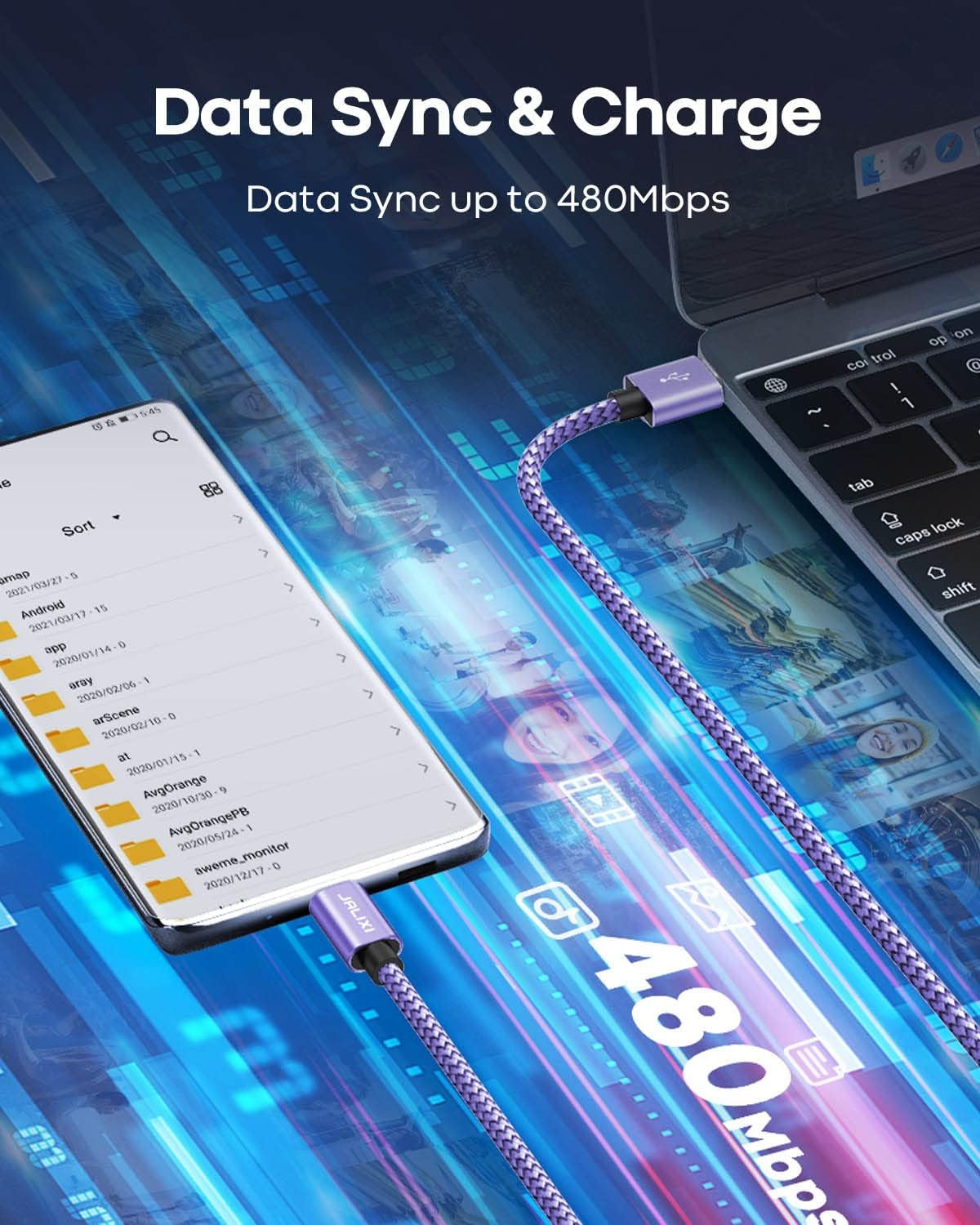 Short USB C Cable 1Ft, 1 Foot USB a to USB Type C Cable Fast Charging for Iphone 15 Pro Max, Samsung Galaxy S24 S23 S21 S20 Ultra S10, A55 A35 A25 A15, Pixel, Moto, Powerbank, Purple