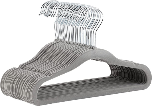 Kids Velvet, Non-Slip Clothes Hangers for Infant and Toddler, 11.6 Inches, Pack of 30, Grey
