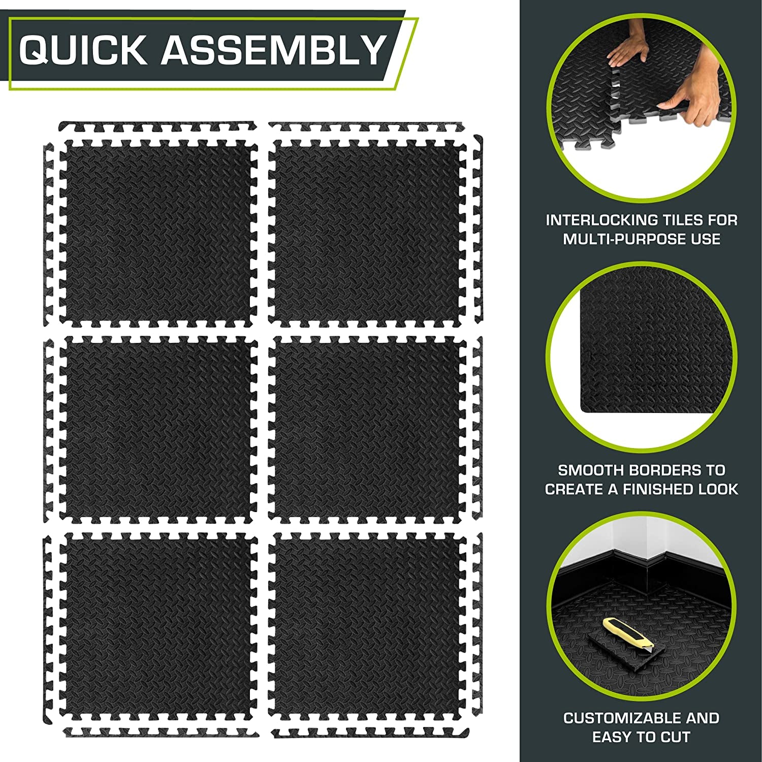 Puzzle Exercise Mat ½ In, EVA Interlocking Foam Floor Tiles for Home Gym, Mat for Home Workout Equipment, Floor Padding for Kids, Grey, 24 in X 24 in X ½ In, 144 Sq Ft - 36 Tiles