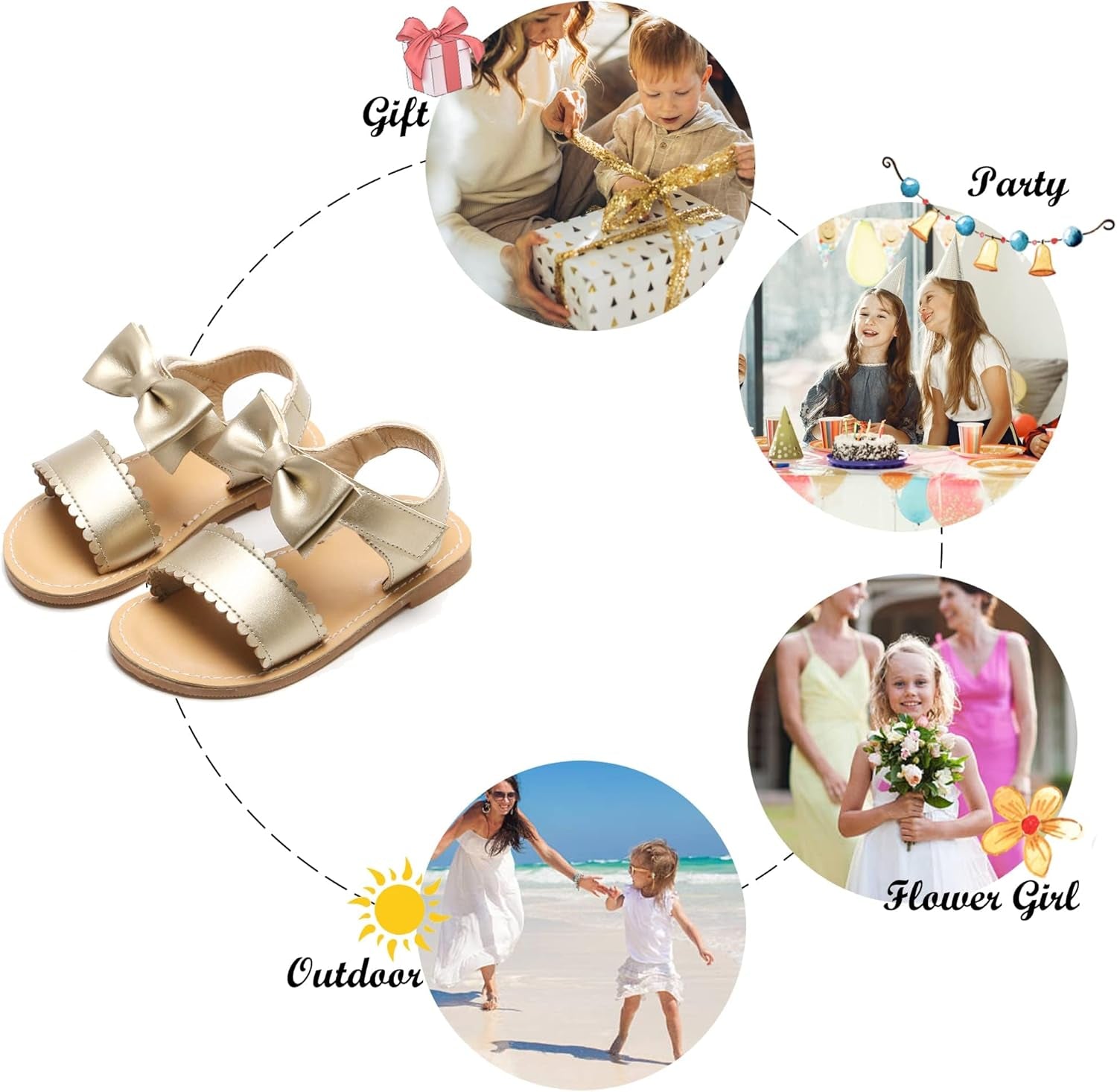 Toddler Girl Sandals - Flower Girl Dress Shoes Open Toe Little Kid Summer Flats