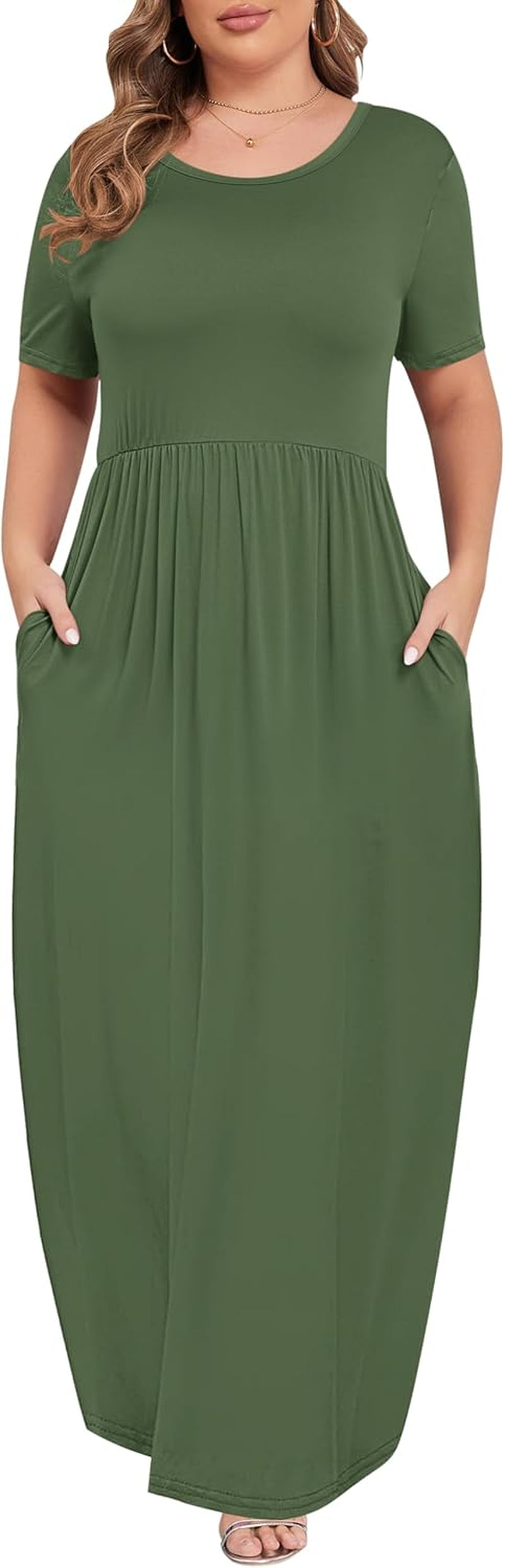 Women’S plus Size Maxi Dresses for Curvy Women Summer Casual Short Sleeve 2025 Long Dress 14W-26W